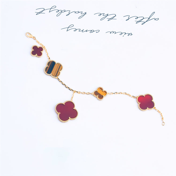 [Clover Jewelrys]CLOVER BRACELET 5 MOTIFS CARNELIAN TIGER EYE