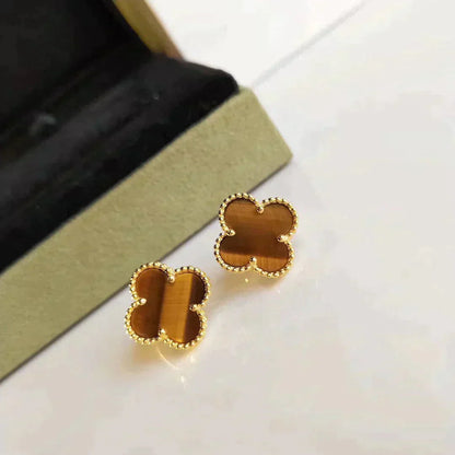 [Clover Jewelrys]CLOVER MEDIUM 1 MOTIFS TIGER EYE EARRINGS