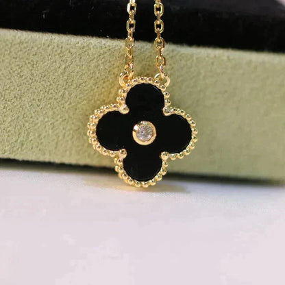 [Clover Jewelrys]CLOVER 15MM DIAMOND ONYX NECKLACE