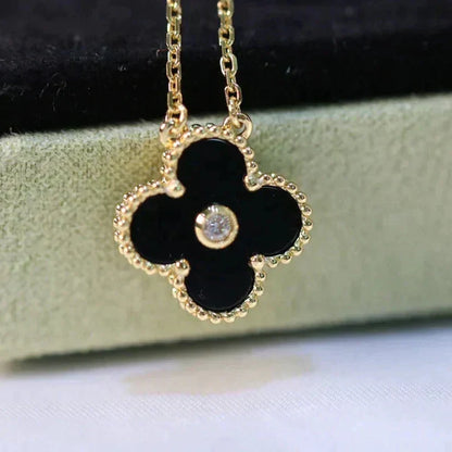 [Clover Jewelrys]CLOVER 15MM DIAMOND ONYX NECKLACE