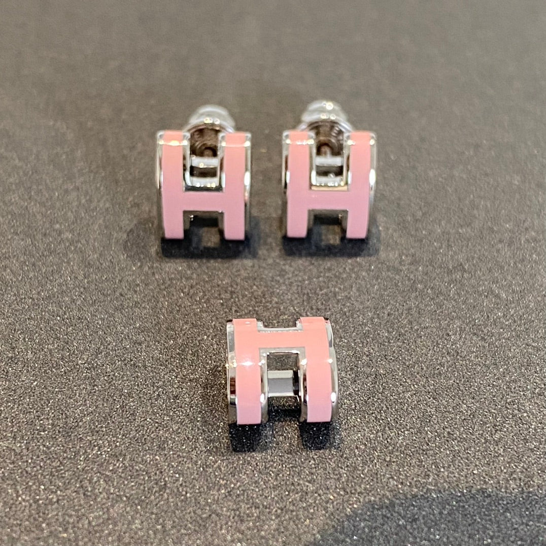 [Clover Jewelrys]MINI POP H SILVER EARRINGS PINK