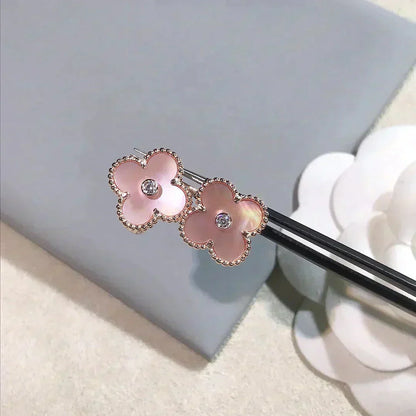 [Clover Jewelrys]CLOVER MEDIUM 1 MOTIFS  PINK MOP DIAMOND EARRINGS