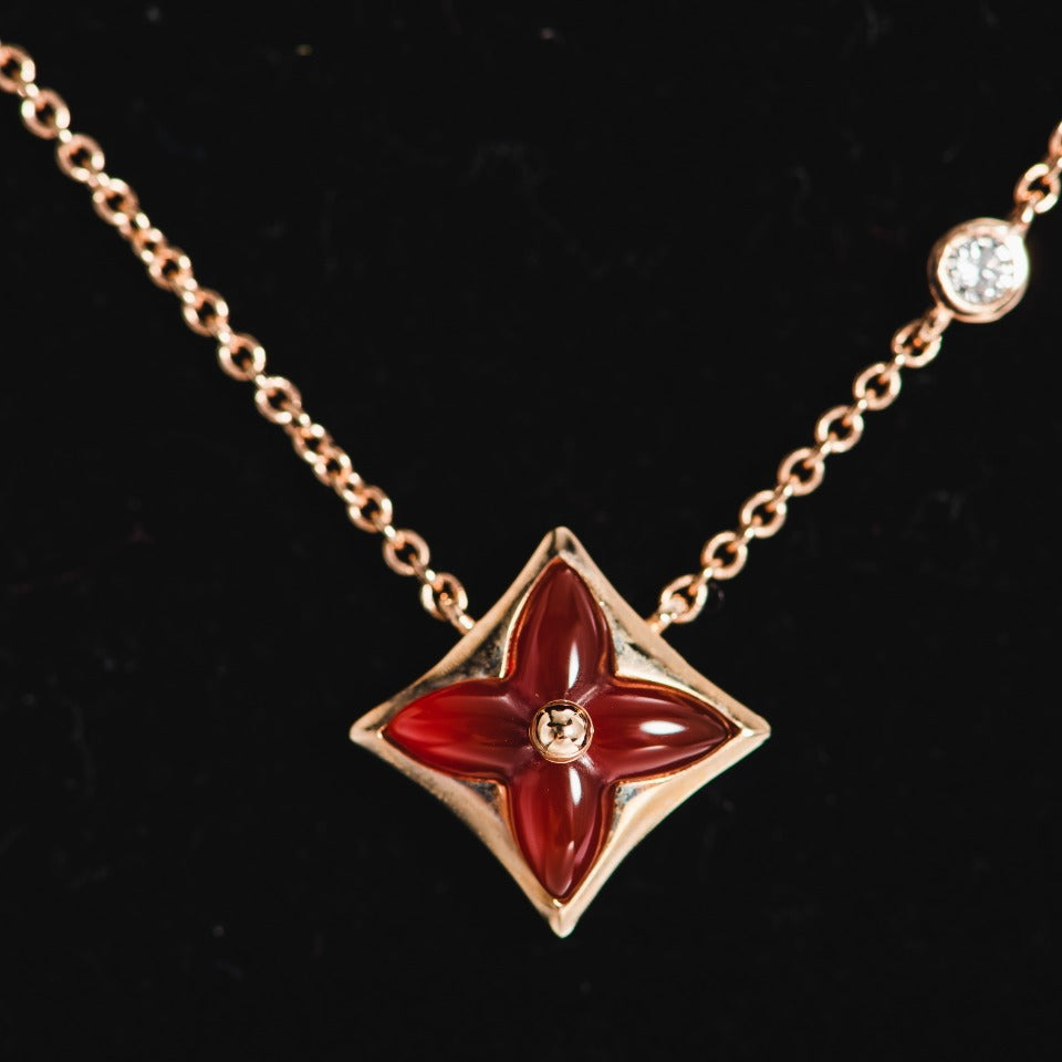 [Clover Jewelrys]STAR NECKLACE PINK GOLD 1 DIAMOND