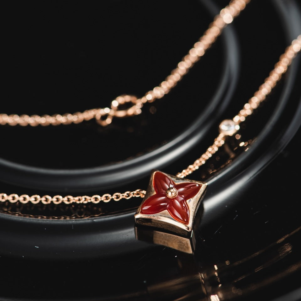 [Clover Jewelrys]STAR NECKLACE PINK GOLD 1 DIAMOND