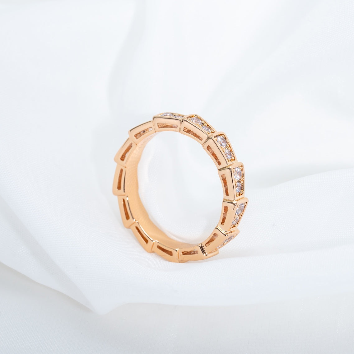 [Clover Jewelrys]SERPENTI RING PINK GOLD DIAMOND PAVED 3MM