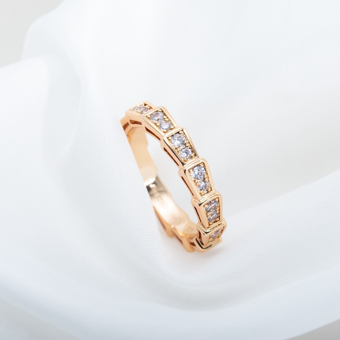 [Clover Jewelrys]SERPENTI RING PINK GOLD DIAMOND PAVED 3MM