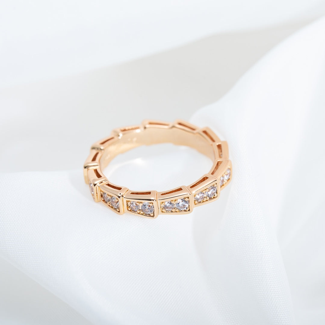 [Clover Jewelrys]SERPENTI RING PINK GOLD DIAMOND PAVED 3MM