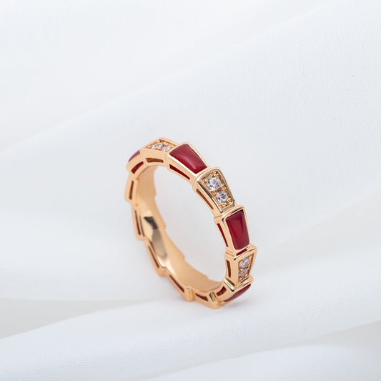 [Clover Jewelrys]SERPENTI RING PINK GOLD CARNELIAN DIAMOND 3MM