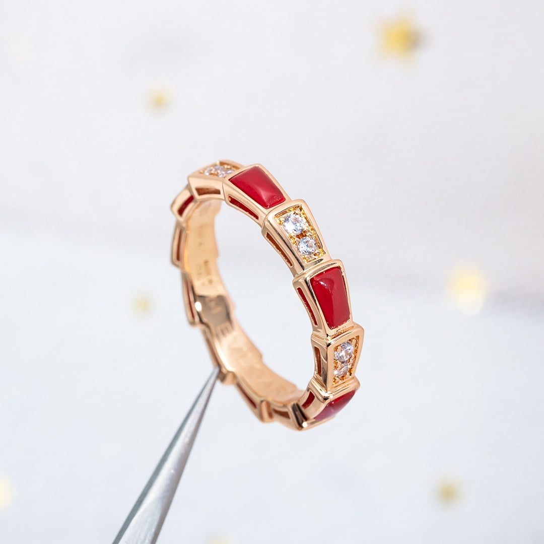 [Clover Jewelrys]SERPENTI RING PINK GOLD CARNELIAN DIAMOND 3MM