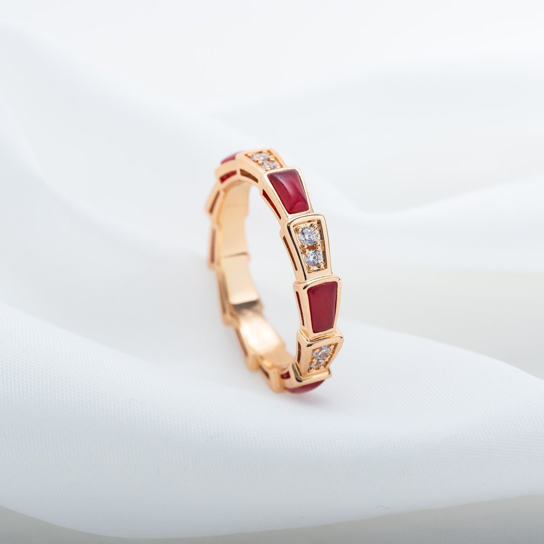 [Clover Jewelrys]SERPENTI RING PINK GOLD CARNELIAN DIAMOND 3MM