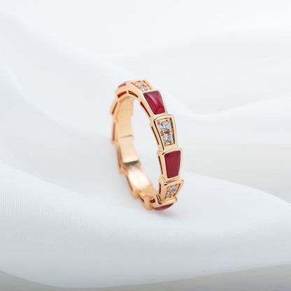 [Clover Jewelrys]SERPENTI RING PINK GOLD CARNELIAN DIAMOND 3MM