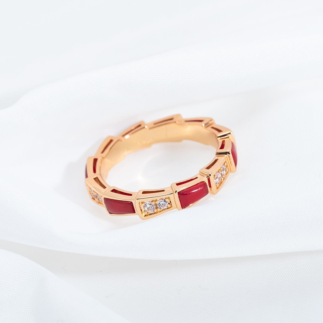 [Clover Jewelrys]SERPENTI RING PINK GOLD CARNELIAN DIAMOND 3MM