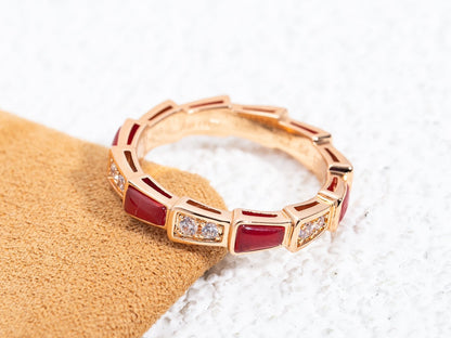 [Clover Jewelrys]SERPENTI RING PINK GOLD CARNELIAN DIAMOND 3MM