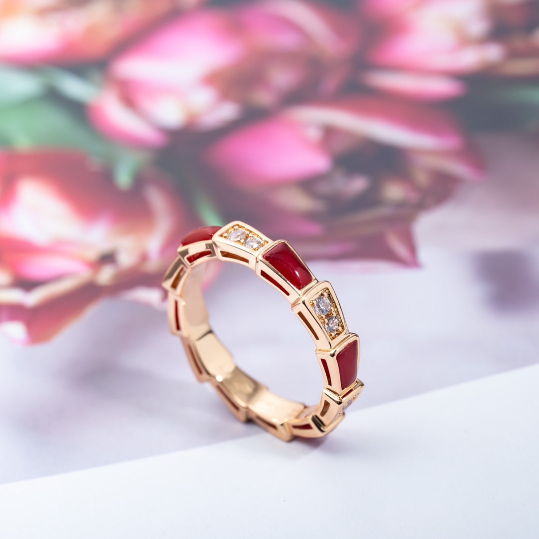 [Clover Jewelrys]SERPENTI RING PINK GOLD CARNELIAN DIAMOND 3MM