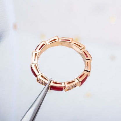 [Clover Jewelrys]SERPENTI RING PINK GOLD CARNELIAN DIAMOND 3MM