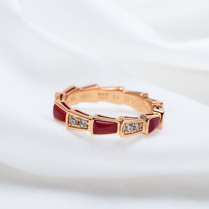 [Clover Jewelrys]SERPENTI RING PINK GOLD CARNELIAN DIAMOND 3MM