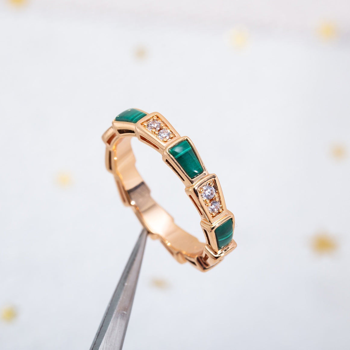 [Clover Jewelrys]SERPENTI RING PINK GOLD MALACHITE DIAMOND 3MM