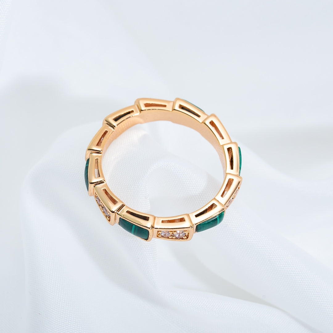 [Clover Jewelrys]SERPENTI RING PINK GOLD MALACHITE DIAMOND 3MM