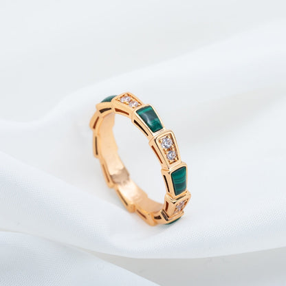 [Clover Jewelrys]SERPENTI RING PINK GOLD MALACHITE DIAMOND 3MM