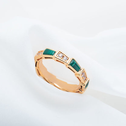 [Clover Jewelrys]SERPENTI RING PINK GOLD MALACHITE DIAMOND 3MM