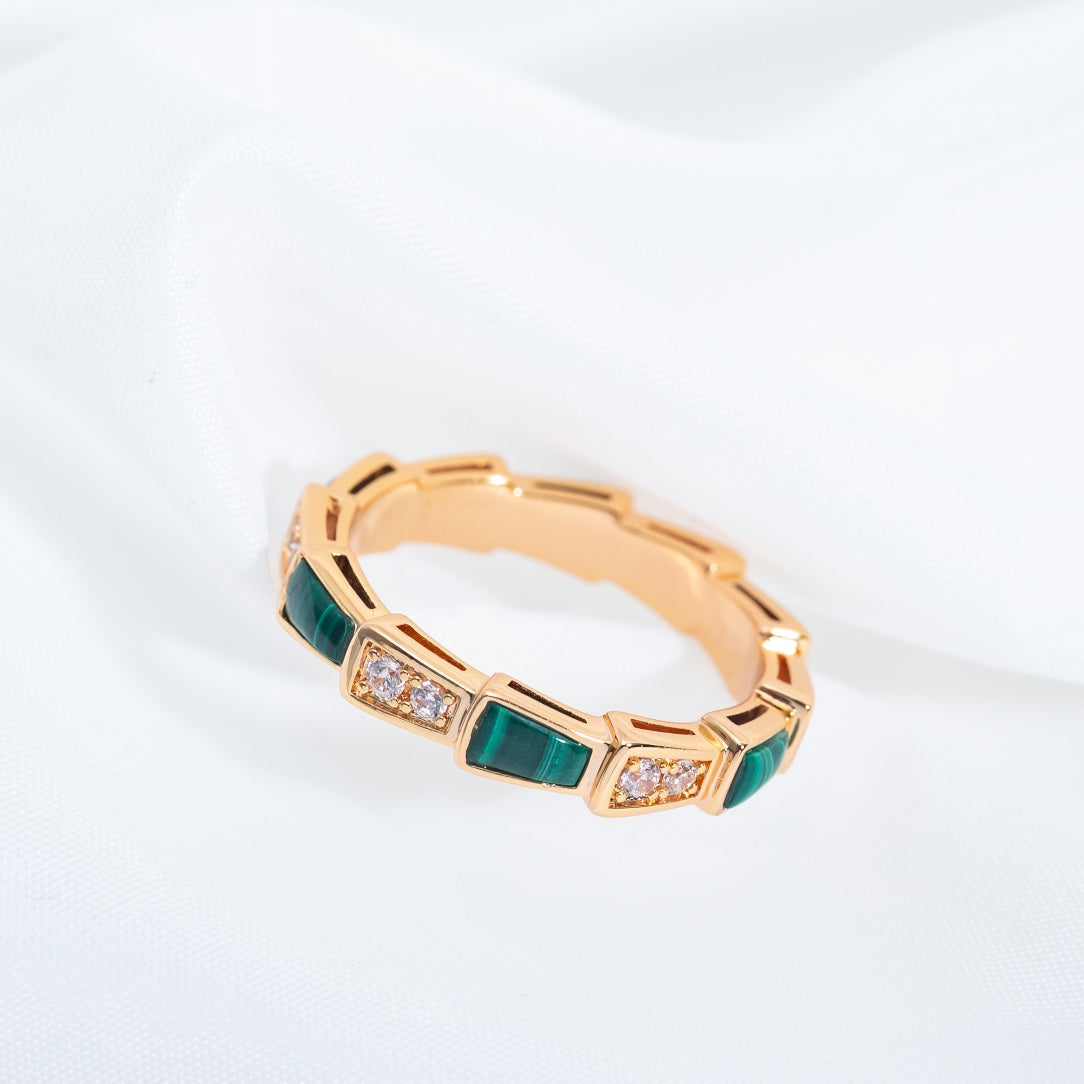 [Clover Jewelrys]SERPENTI RING PINK GOLD MALACHITE DIAMOND 3MM