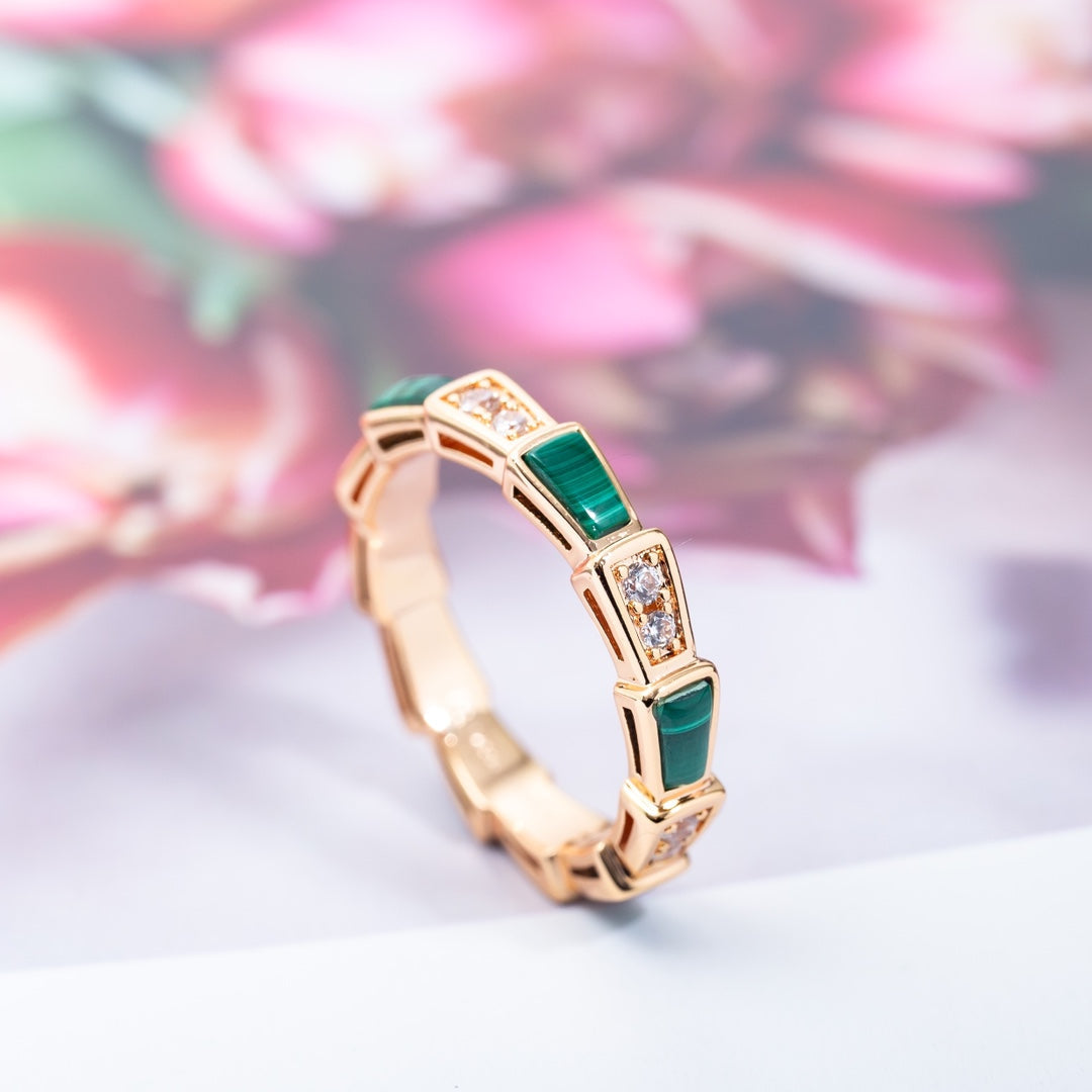 [Clover Jewelrys]SERPENTI RING PINK GOLD MALACHITE DIAMOND 3MM