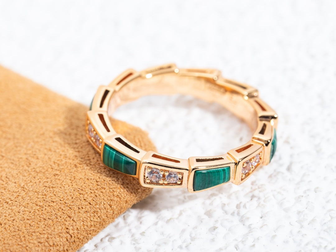 [Clover Jewelrys]SERPENTI RING PINK GOLD MALACHITE DIAMOND 3MM