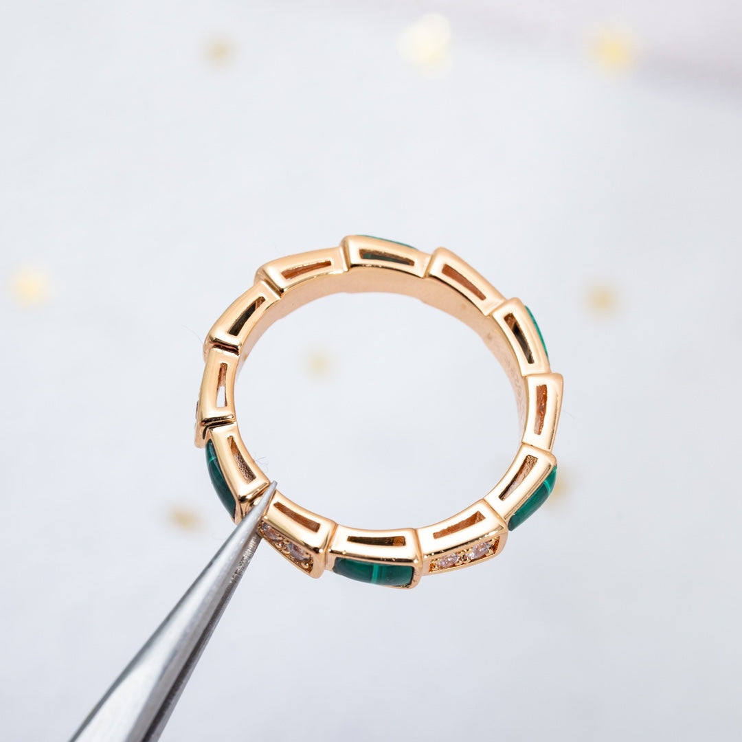 [Clover Jewelrys]SERPENTI RING PINK GOLD MALACHITE DIAMOND 3MM