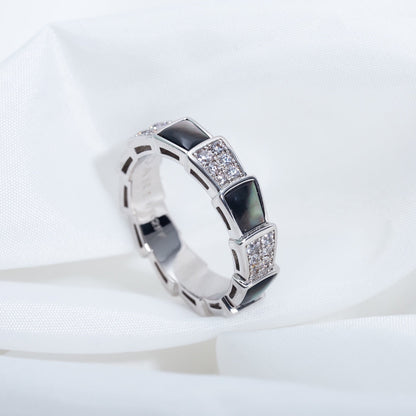 [Clover Jewelrys]SERPENTI RING SILVER DIAMOND BLACK MOP 4MM