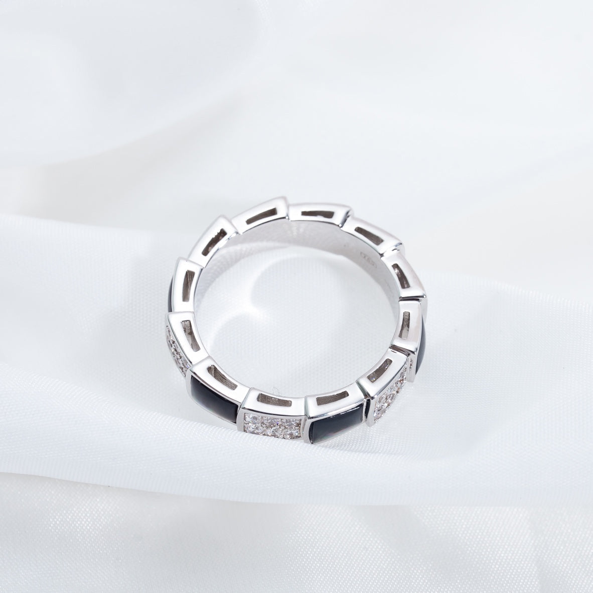 [Clover Jewelrys]SERPENTI RING SILVER DIAMOND BLACK MOP 4MM