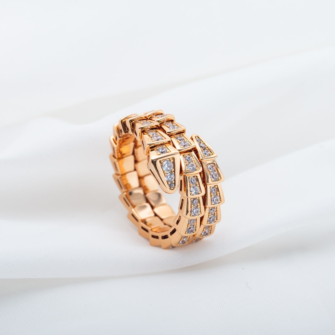 [Clover Jewelrys]SERPENTI RING PINK GOLD DIAMOND DOUBLE ROW