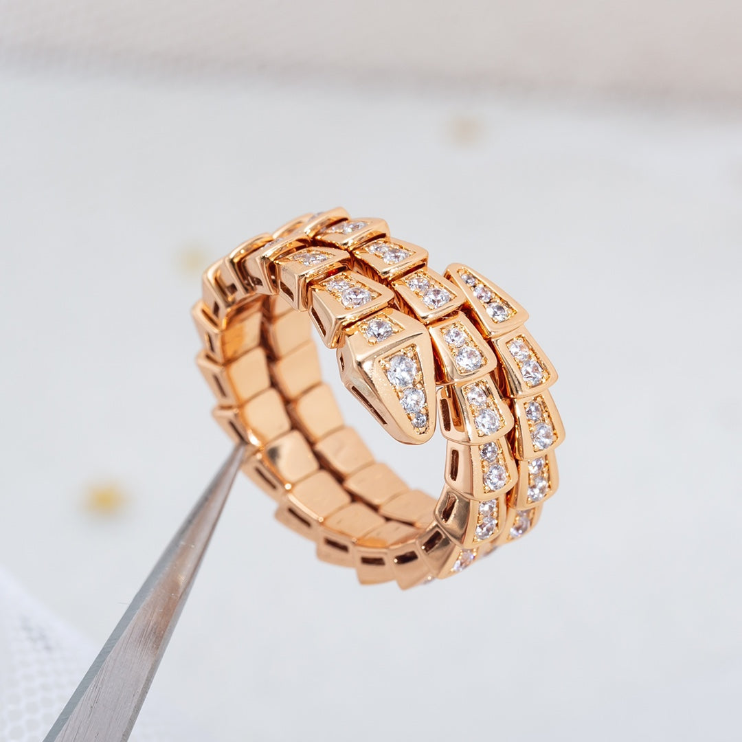 [Clover Jewelrys]SERPENTI RING PINK GOLD DIAMOND DOUBLE ROW