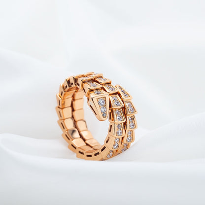 [Clover Jewelrys]SERPENTI RING PINK GOLD DIAMOND DOUBLE ROW