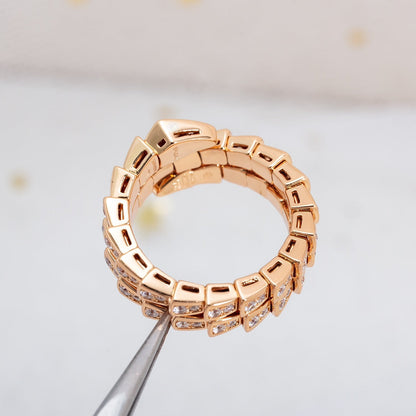 [Clover Jewelrys]SERPENTI RING PINK GOLD DIAMOND DOUBLE ROW