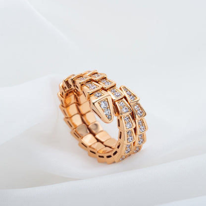 [Clover Jewelrys]SERPENTI RING PINK GOLD DIAMOND DOUBLE ROW