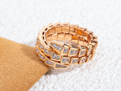 [Clover Jewelrys]SERPENTI RING PINK GOLD DIAMOND DOUBLE ROW