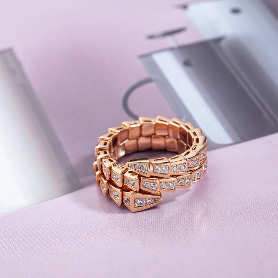 [Clover Jewelrys]SERPENTI RING PINK GOLD DIAMOND DOUBLE ROW