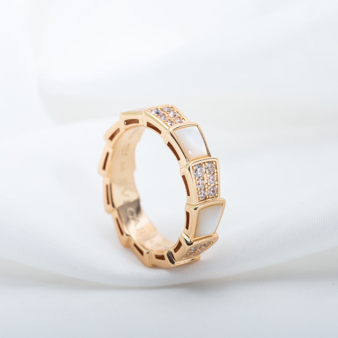 [Clover Jewelrys]SERPENTI RING PINK GOLD MOP DIAMOND PAVED 4MM