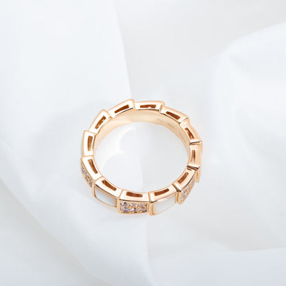 [Clover Jewelrys]SERPENTI RING PINK GOLD MOP DIAMOND PAVED 4MM