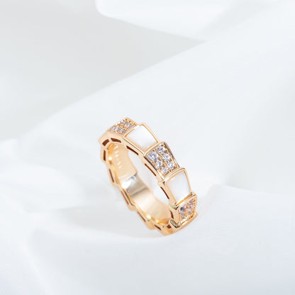 [Clover Jewelrys]SERPENTI RING PINK GOLD MOP DIAMOND PAVED 4MM