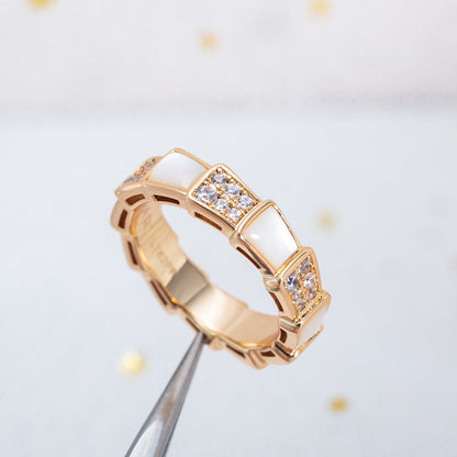 [Clover Jewelrys]SERPENTI RING PINK GOLD MOP DIAMOND PAVED 4MM