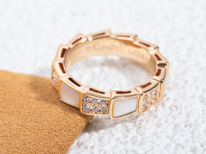 [Clover Jewelrys]SERPENTI RING PINK GOLD MOP DIAMOND PAVED 4MM