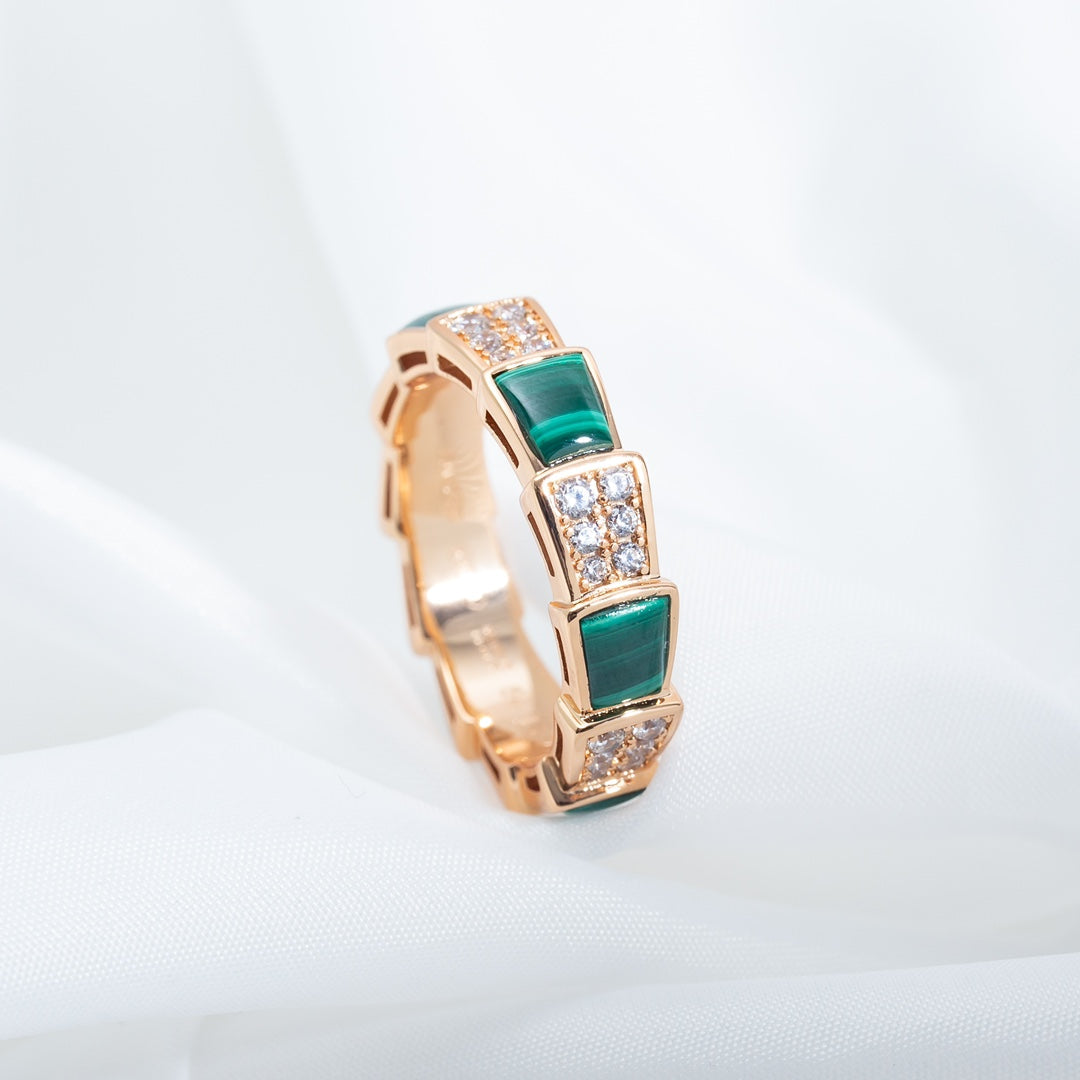 [Clover Jewelrys]SERPENTI RING PINK GOLD MALACHITE DIAMOND PAVED 4MM