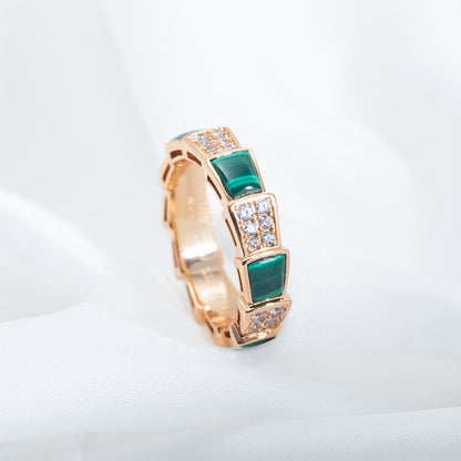 [Clover Jewelrys]SERPENTI RING PINK GOLD MALACHITE DIAMOND PAVED 4MM