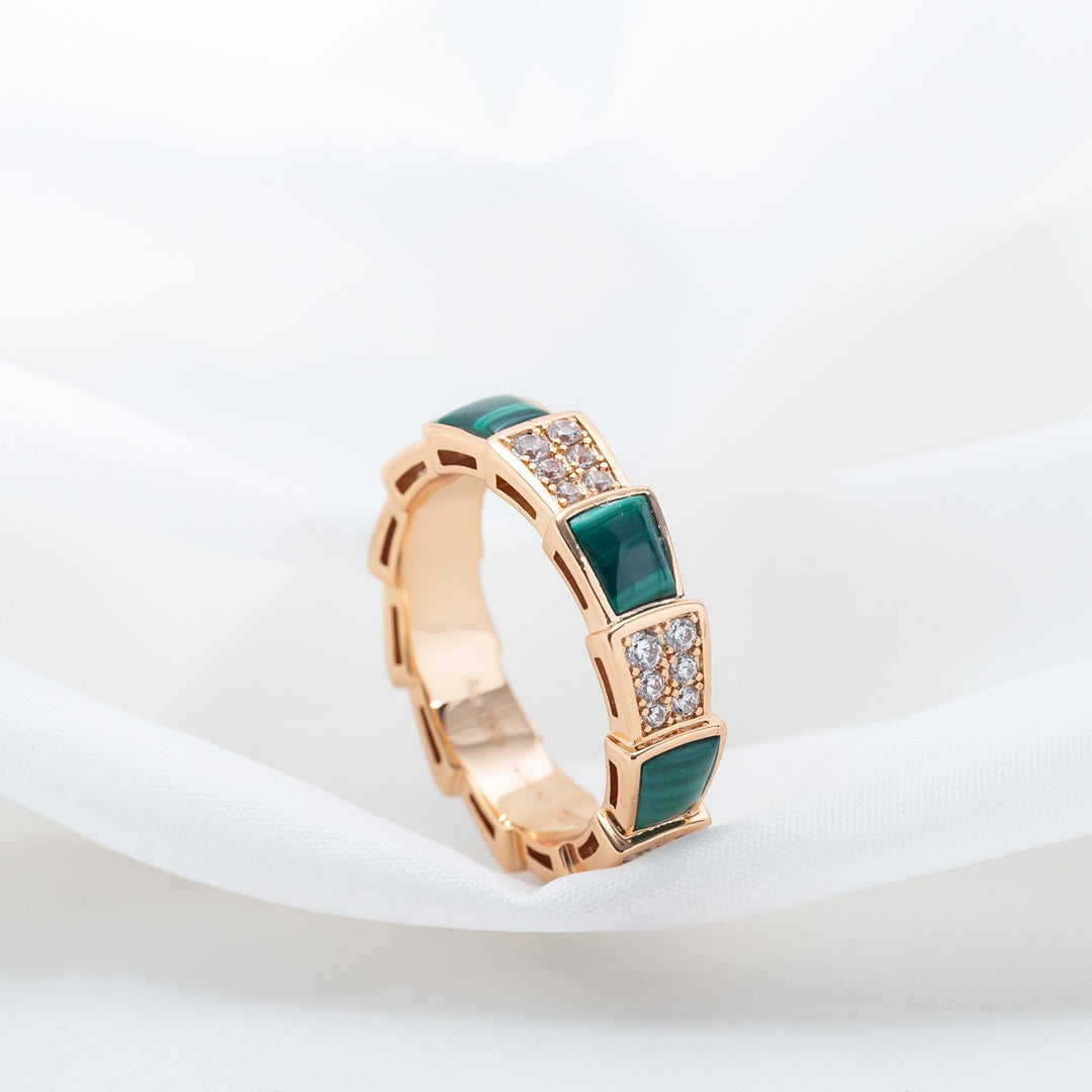 [Clover Jewelrys]SERPENTI RING PINK GOLD MALACHITE DIAMOND PAVED 4MM