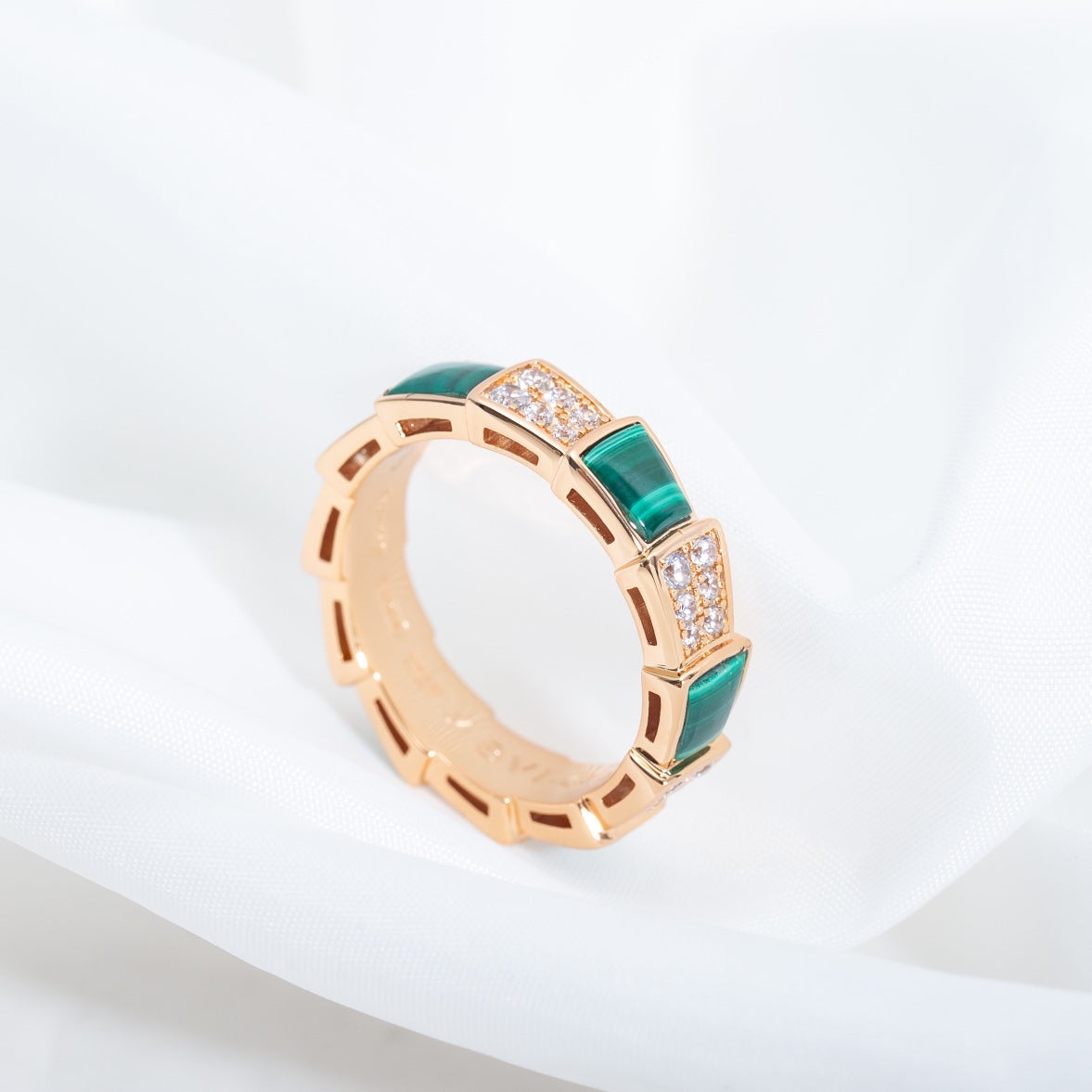 [Clover Jewelrys]SERPENTI RING PINK GOLD MALACHITE DIAMOND PAVED 4MM