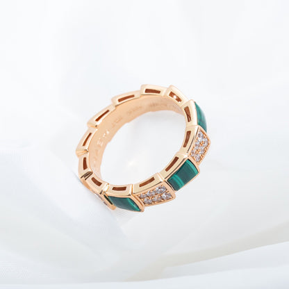 [Clover Jewelrys]SERPENTI RING PINK GOLD MALACHITE DIAMOND PAVED 4MM