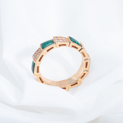 [Clover Jewelrys]SERPENTI RING PINK GOLD MALACHITE DIAMOND PAVED 4MM