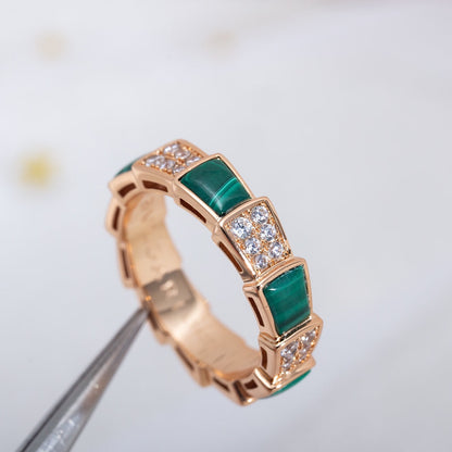 [Clover Jewelrys]SERPENTI RING PINK GOLD MALACHITE DIAMOND PAVED 4MM