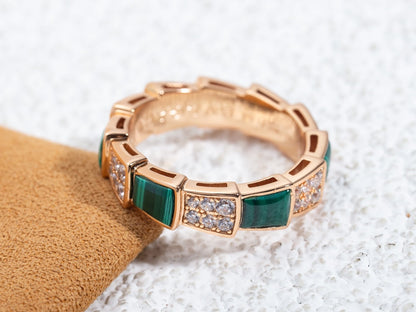 [Clover Jewelrys]SERPENTI RING PINK GOLD MALACHITE DIAMOND PAVED 4MM